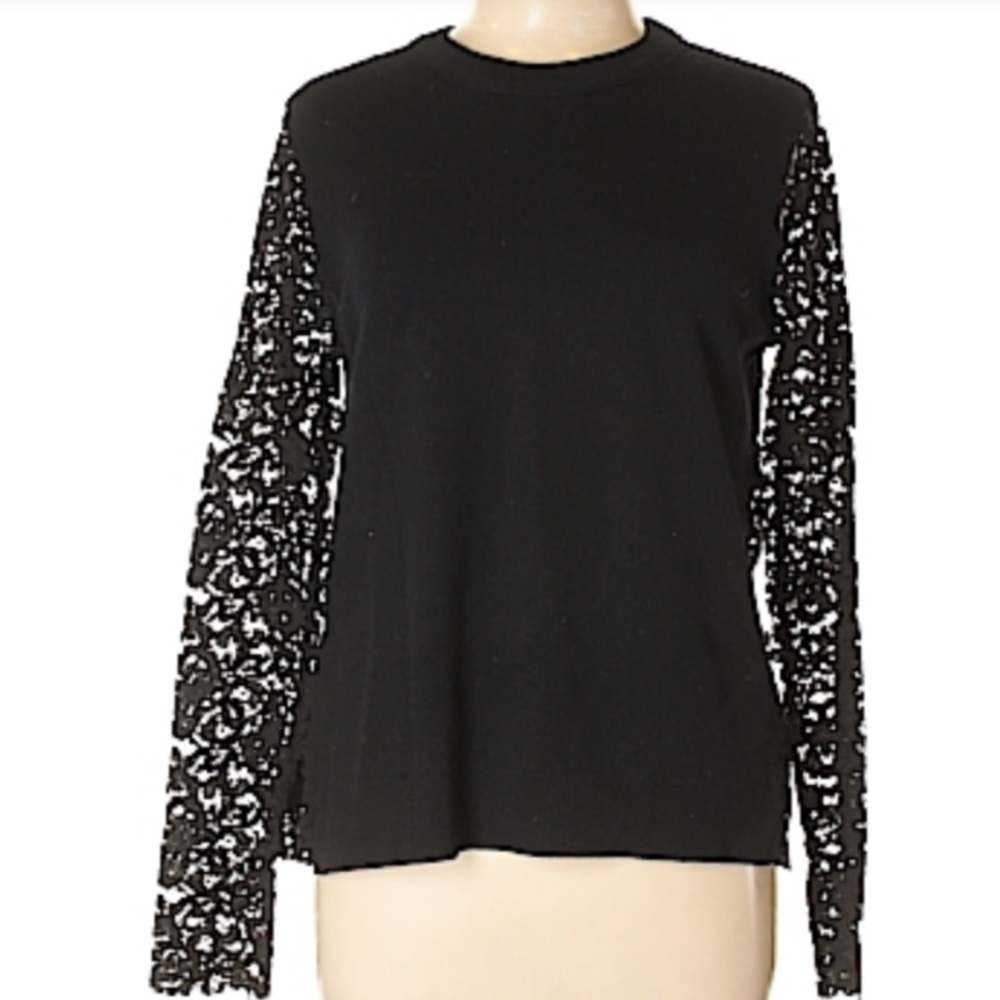 Tory Burch Black Lace & Merino Wool Sweater
